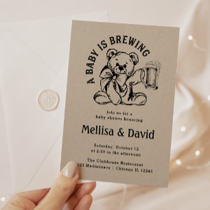 A Baby Is Brewing   Baby Shower Teddy Bear Rustic Invitation