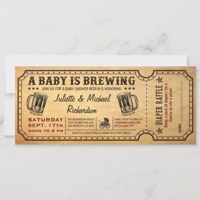 A Baby is Brewing Baby Shower Ticket Invitations (Front)