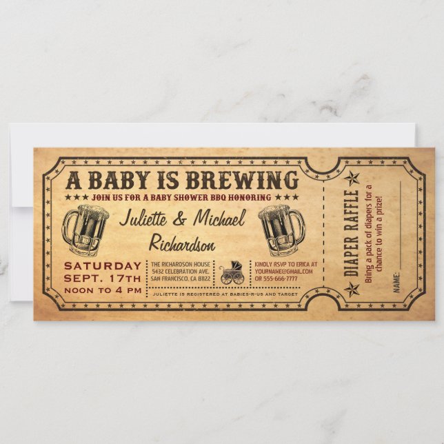 A Baby is Brewing Baby Shower Ticket Invitations (Front)