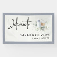 A Baby is Brewing Baby Shower Welcome Banner Blue