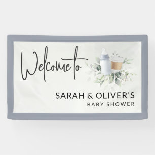 A Baby is Brewing Baby Shower Welcome Banner Blue