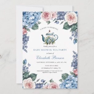 A Baby Is Brewing Blue Floral Shower Invitation