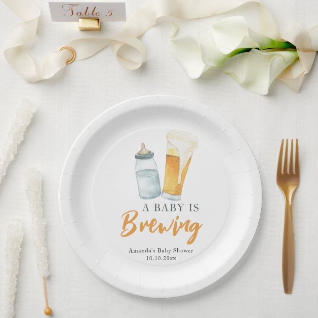 A Baby is Brewing Bottle Beer Baby shower Paper Plate (Wedding)
