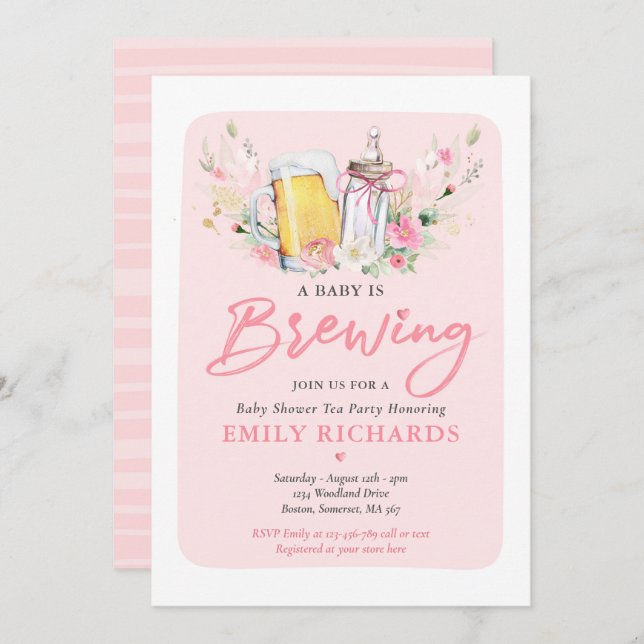 A Baby Is Brewing Bottle & Beer Coed Baby Shower Invitation (Front/Back)