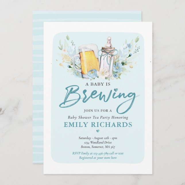 A Baby Is Brewing Bottle & Beer Coed Baby Shower Invitation (Front/Back)