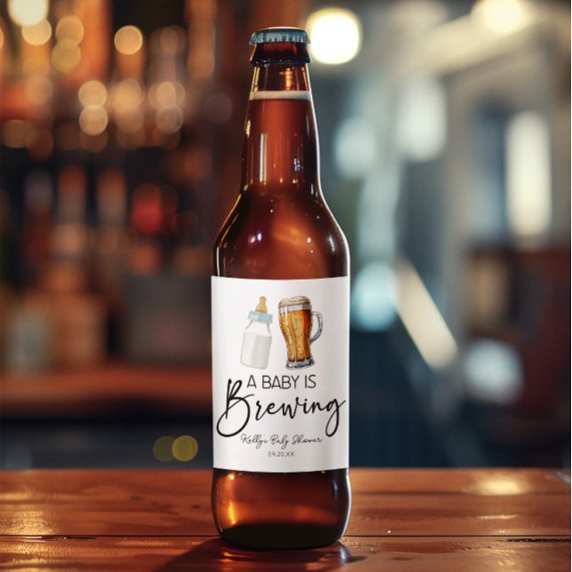 A Baby Is Brewing Bottle Beer Glass Baby Shower Beer Bottle Label (Creator Uploaded)