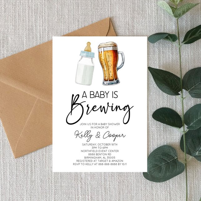A Baby Is Brewing Bottle Beer Glass Baby Shower Invitation (Creator Uploaded)