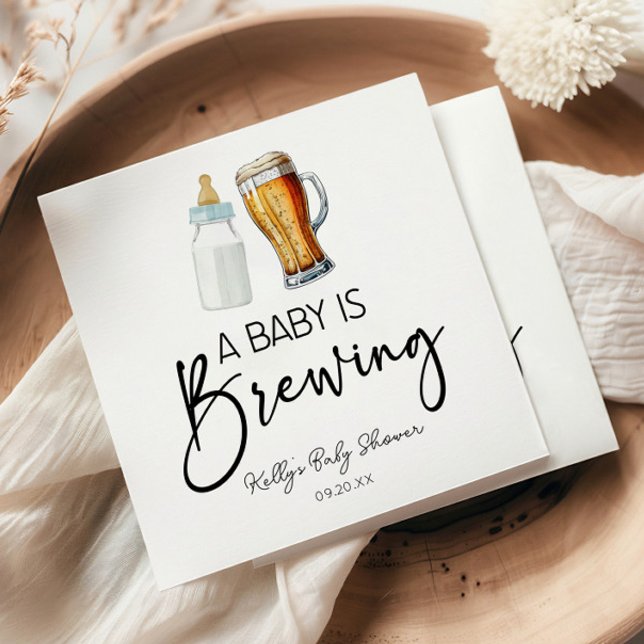 A Baby Is Brewing Bottle Beer Glass Baby Shower Napkin (Creator Uploaded)
