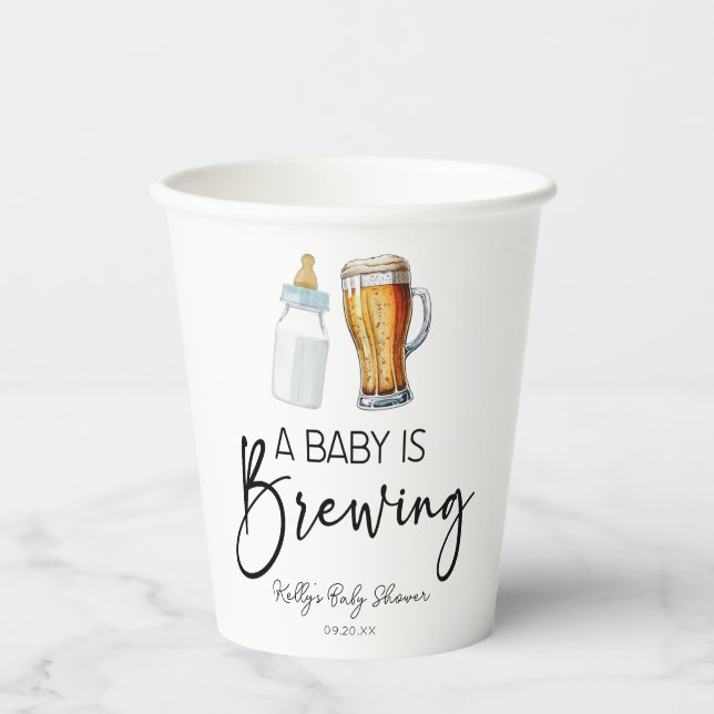 A Baby Is Brewing Bottle Beer Glass Baby Shower Paper Cups (Front)