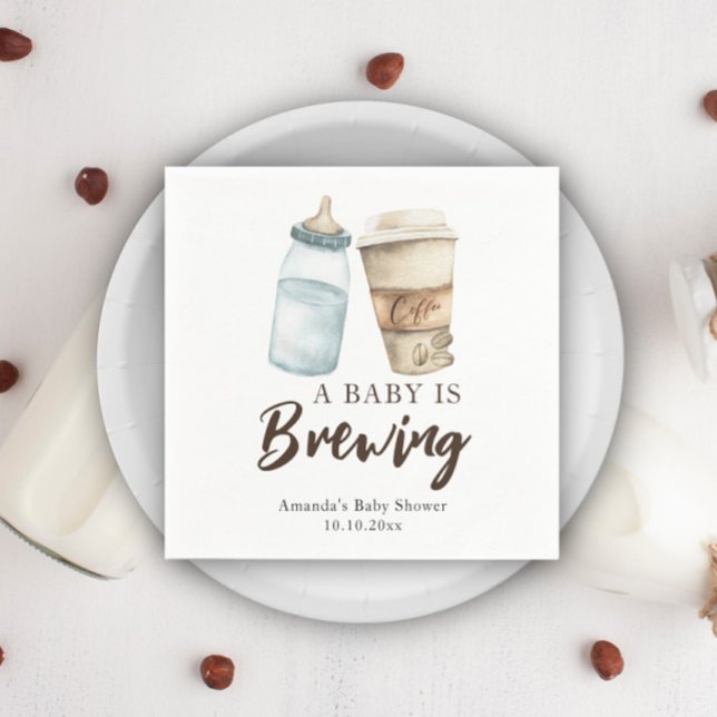 A Baby is Brewing Bottle Coffee Baby shower Napkin (Creator Uploaded)