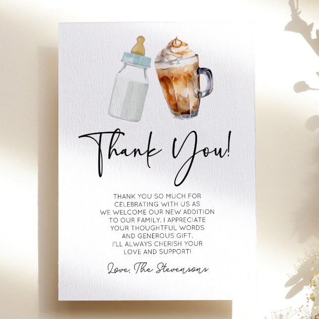 A Baby Is Brewing Bottle Coffee Baby Shower Thank You Card (Creator Uploaded)