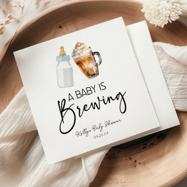 A Baby Is Brewing Bottle Coffee Glass Baby Shower Napkin (Creator Uploaded)