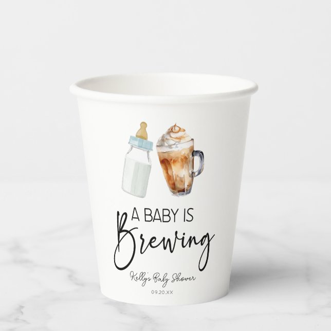 A Baby Is Brewing Bottle Coffee Glass Baby Shower Paper Cups (Front)