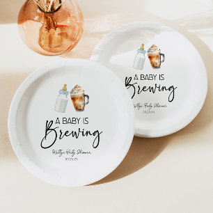A Baby Is Brewing Bottle Coffee Glass Baby Shower Paper Plate