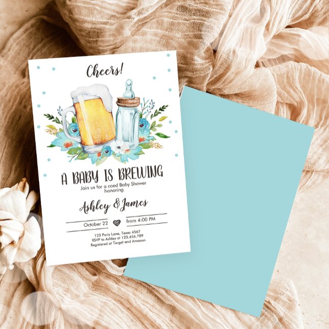 A Baby is Brewing Boy Blue Cheers Coed Baby Shower Invitation (Creator Uploaded)