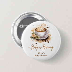 A Baby is Brewing Brown Coffee Baby Shower 6 Cm Round Badge