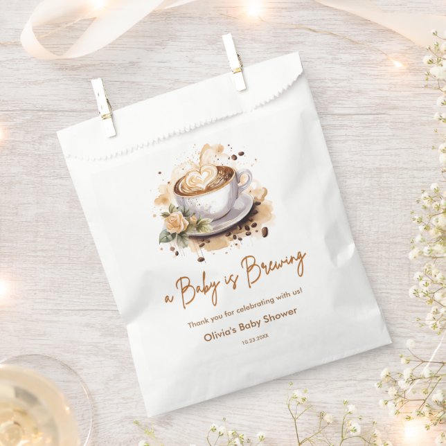 A Baby is Brewing Brown Coffee Baby Shower  Favour Bags (Clipped)
