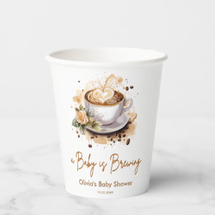 A Baby is Brewing Brown Coffee Baby Shower Paper Cups