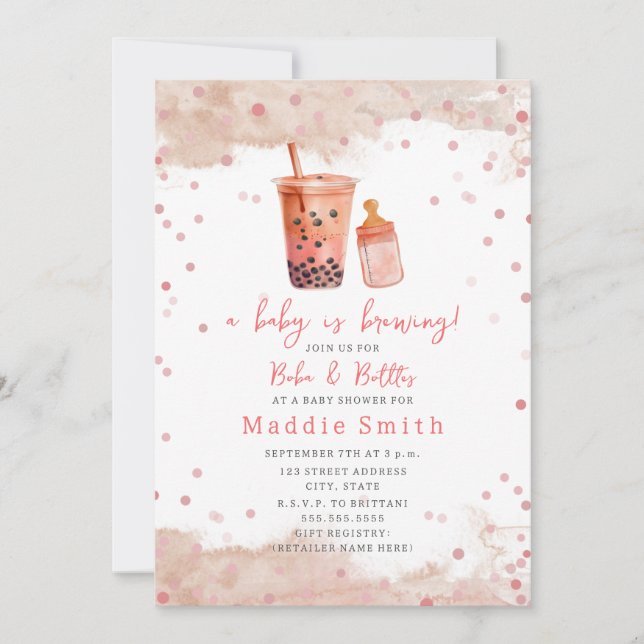 A Baby Is Brewing Bubble Tea Boba Girl Baby Shower Invitation (Front)