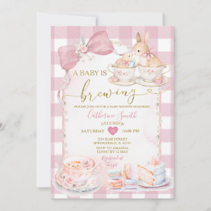 A Baby Is Brewing Bunny Teacup Girl Baby Shower Invitation