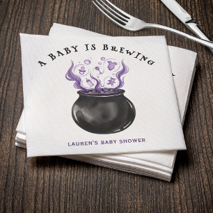 A Baby is Brewing Cauldron Halloween Baby Shower Napkin