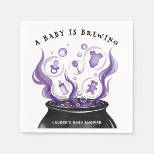 A Baby is Brewing Cauldron Halloween Baby Shower Napkin
