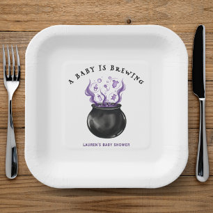 A Baby is Brewing Cauldron Halloween Baby Shower Paper Plate