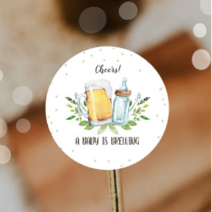 A Baby is Brewing Cheers Baby Shower Bottles Classic Round Sticker