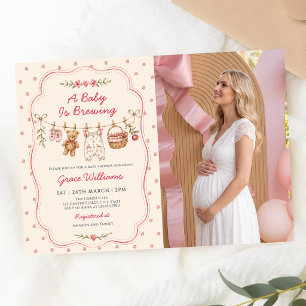 A Baby is Brewing Clothesline Baby Shower Photo Invitation