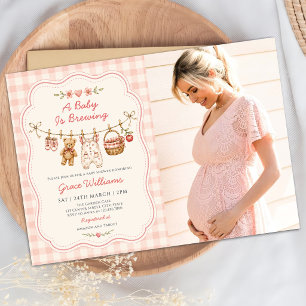 A Baby is Brewing Clothesline Baby Shower Photo Invitation