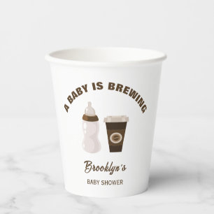 A Baby Is Brewing Coffee Baby Shower Brown White Paper Cups
