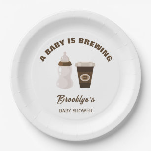 A Baby Is Brewing Coffee Baby Shower Brown White Paper Plate