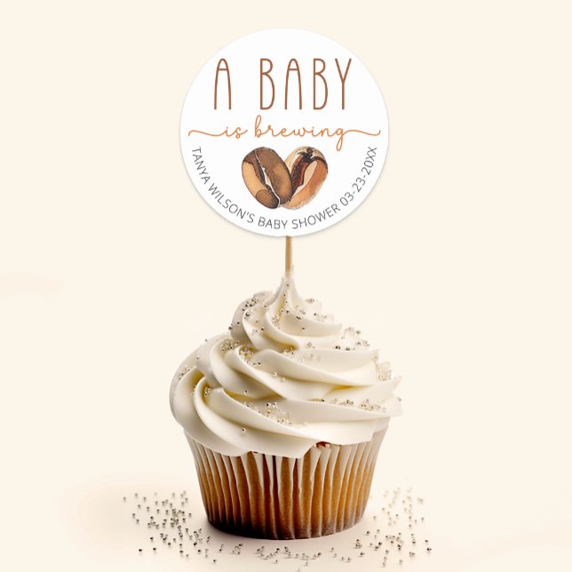 A Baby Is Brewing Coffee Baby Shower Classic Round Sticker (Sticker Favor Use Example)