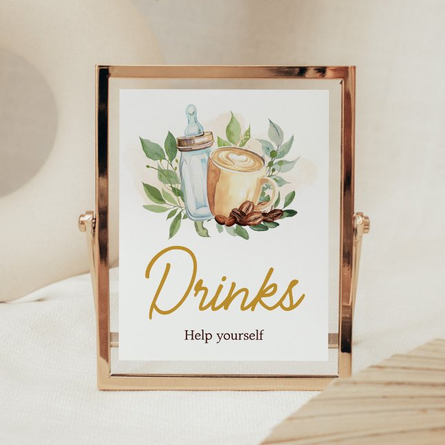 A Baby is Brewing Coffee Baby Shower Drinks Poster (Bottle and Coffee Baby Shower Drinks Sign)