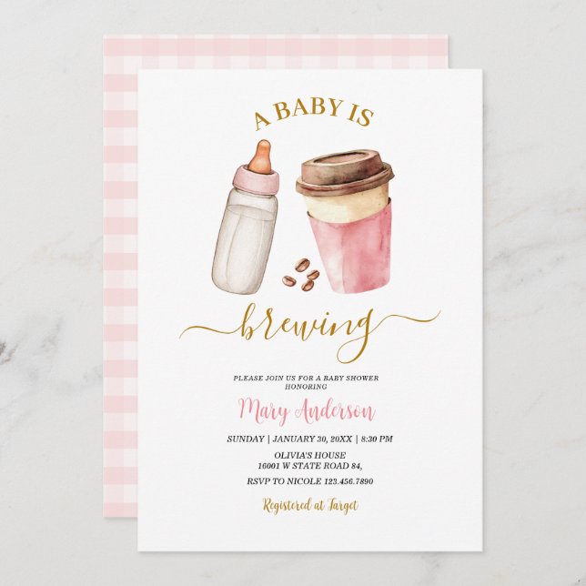 A Baby Is Brewing Coffee Baby Shower for girl Invitation (Front/Back)