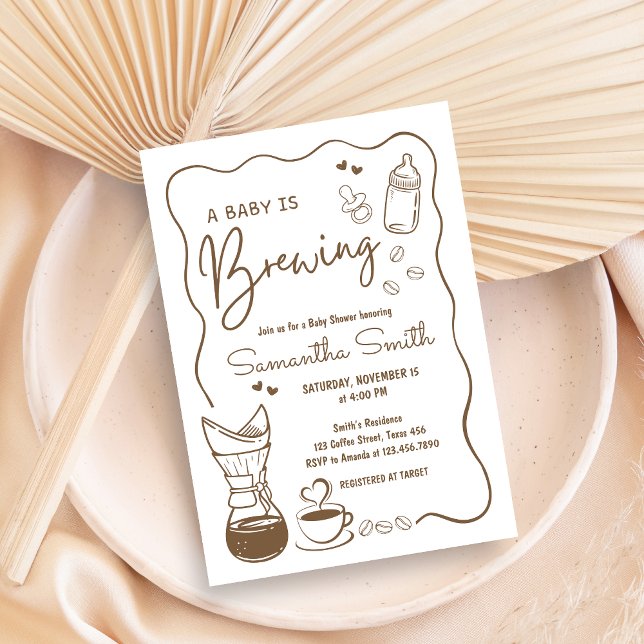 A Baby is Brewing Coffee Baby Shower  Invitation (A Baby is Brewing Coffee Hand Drawn Baby Shower Invitation)