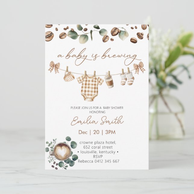 A Baby Is Brewing Coffee Baby Shower Invitation (Standing Front)