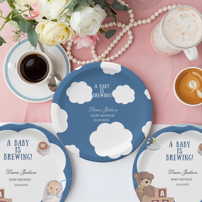 A Baby Is Brewing Coffee Baby Shower Invitation Paper Plate (Creator Uploaded)