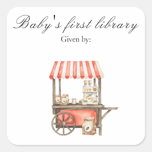 A baby is brewing coffee - baby's first library square sticker (Front)