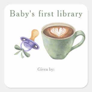 A baby is brewing coffee - baby's first library square sticker