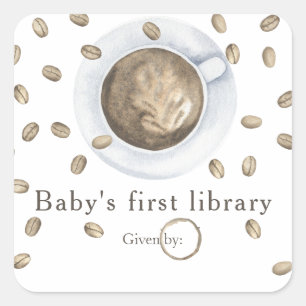 A baby is brewing coffee - baby's first library square sticker