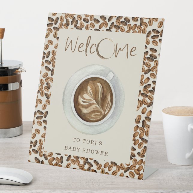 A Baby Is Brewing Coffee Beans Baby Shower Welcome Pedestal Sign (In SItu)