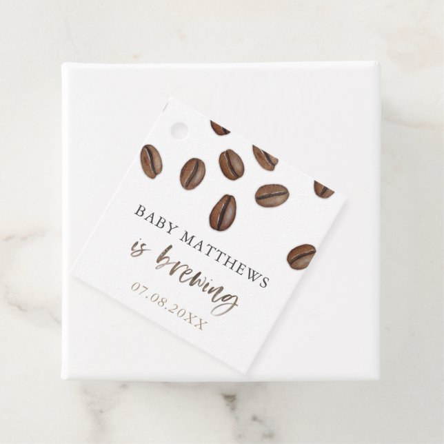 A Baby Is Brewing Coffee Beans Couples Shower Favour Tags (In Situ)
