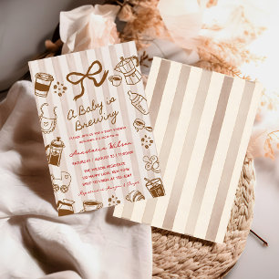 A Baby is Brewing Coffee bow hand drawn Shower Invitation
