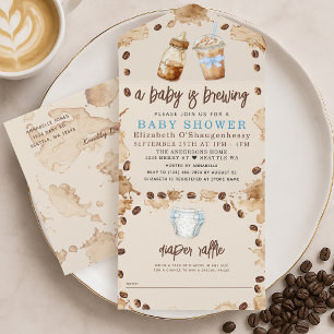 A Baby is Brewing Coffee Boy Baby Shower All In One Invitation