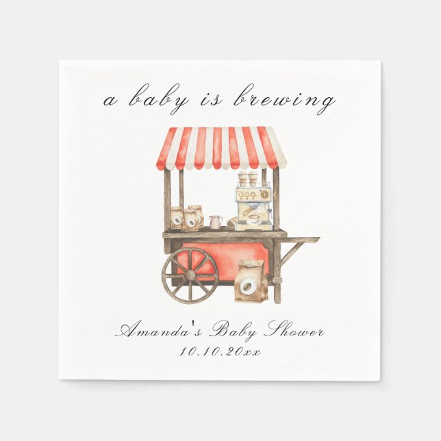 A Baby Is Brewing Coffee Cart Baby Shower Napkin (Front)