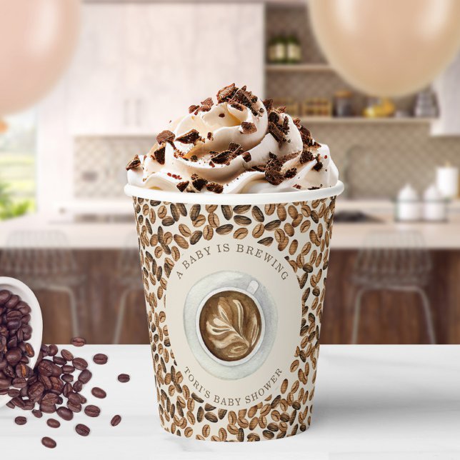 A Baby Is Brewing Coffee Cup & Beans Baby Shower (Creator Uploaded)
