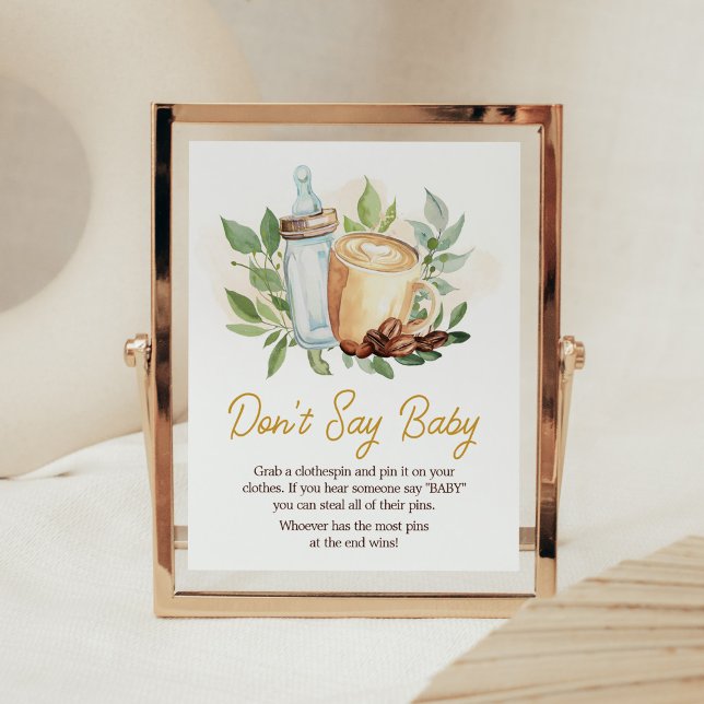 A Baby is Brewing Coffee Don't Say Baby Poster (Bottle and Coffee Baby Shower Don't Say Baby Sign)