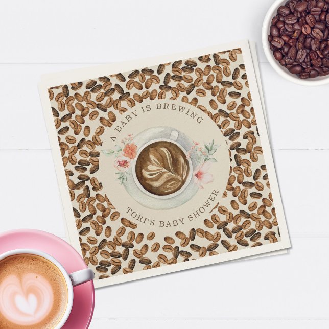 A Baby Is Brewing Coffee Floral Baby Shower Napkin (Creator Uploaded)