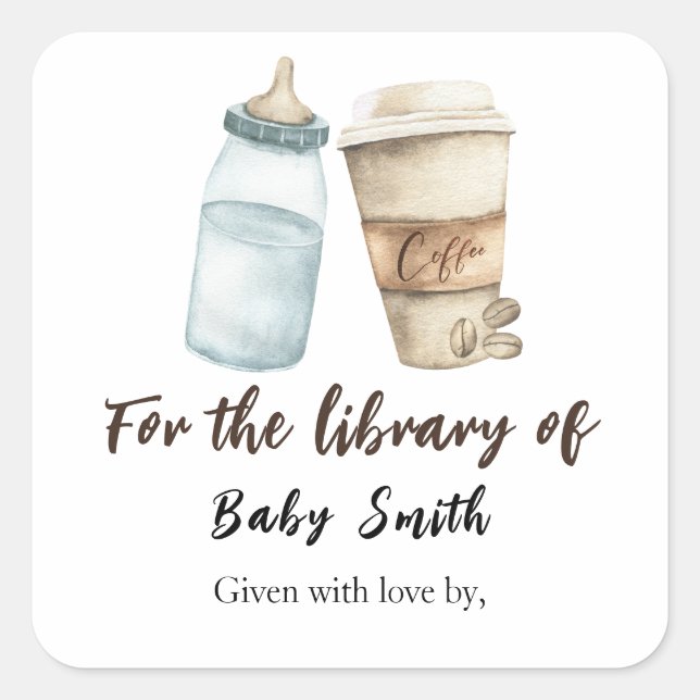 A baby is brewing coffee - for the library of square sticker (Front)
